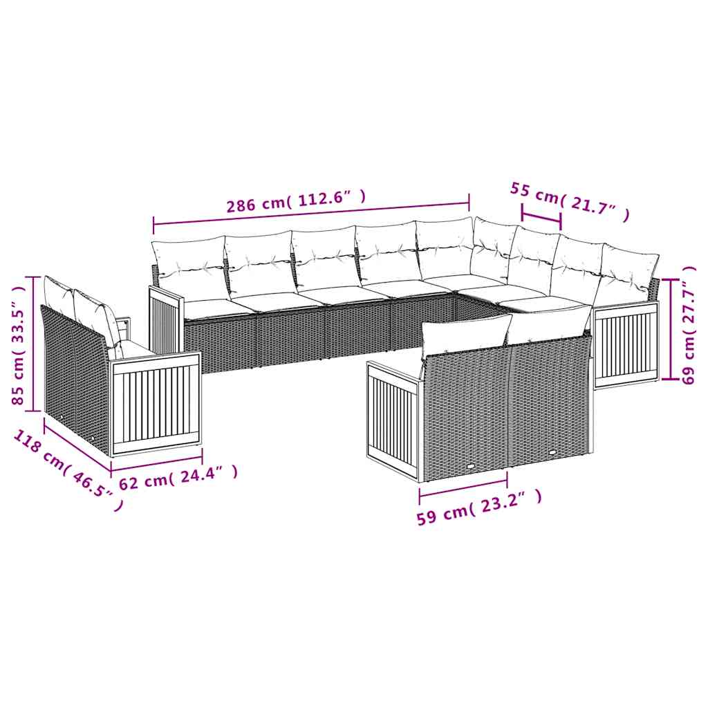 Set Divani da Giardino 13pz con Cuscini Nero in Polyrattan | homemem39