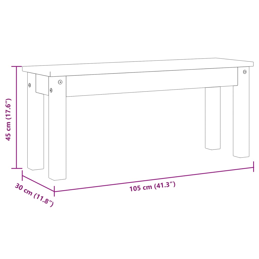 Panca da Pranzo PANAMA Grigia 105x30x45 cm Legno Massello Pino | homemem39