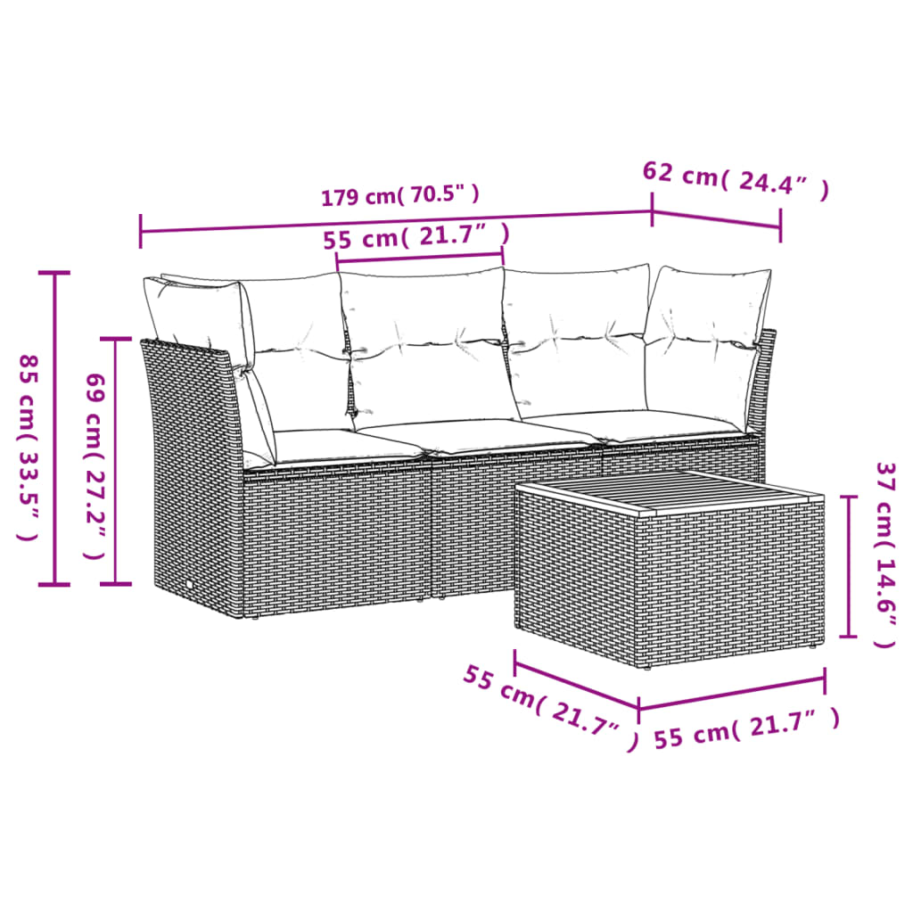 Set Divani da Giardino 4 pz con Cuscini Nero in Polyrattan | homemem39