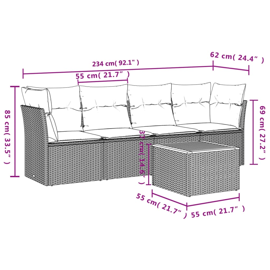 Set Divani da Giardino 5 pz con Cuscini in Polyrattan Nero | homemem39