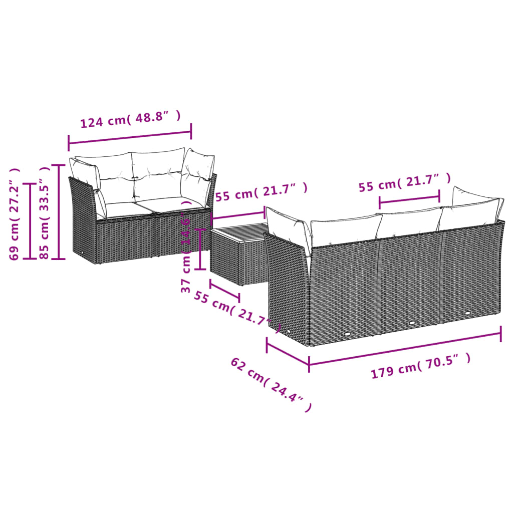 Set Divano da Giardino 6 pz con Cuscini Nero in Polyrattan | homemem39