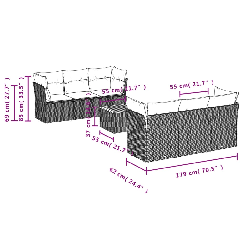 Set Divani da Giardino con Cuscini 7pz Nero Polyrattan | homemem39
