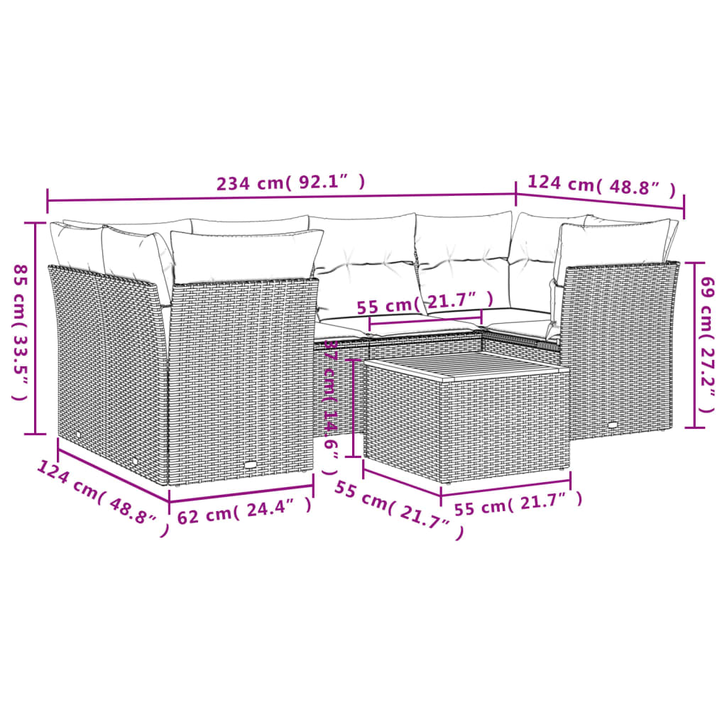 Set Divani da Giardino con Cuscini 7pz Nero Polyrattan | homemem39