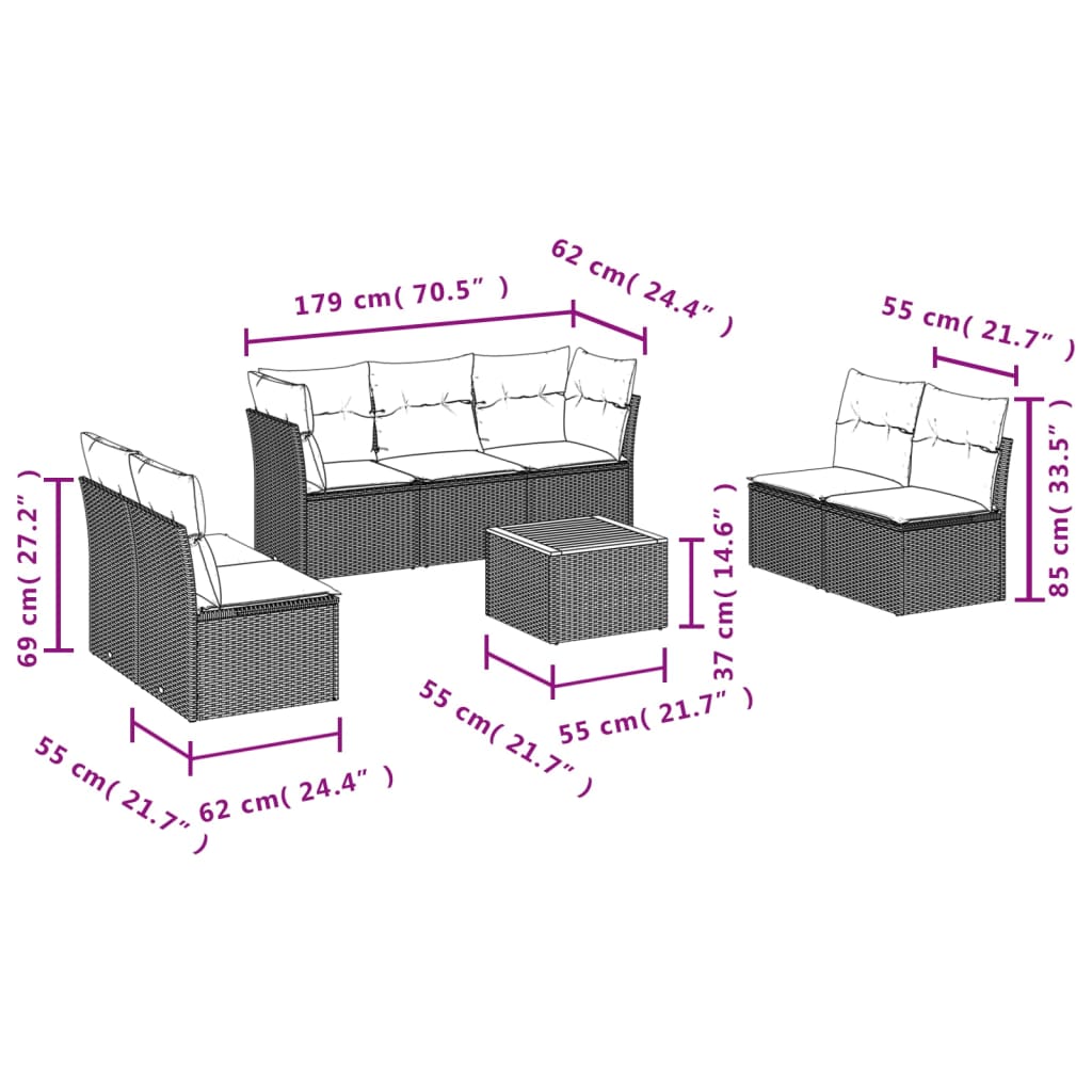 Set Divani da Giardino con Cuscini 8 pz Nero in Polyrattan | homemem39