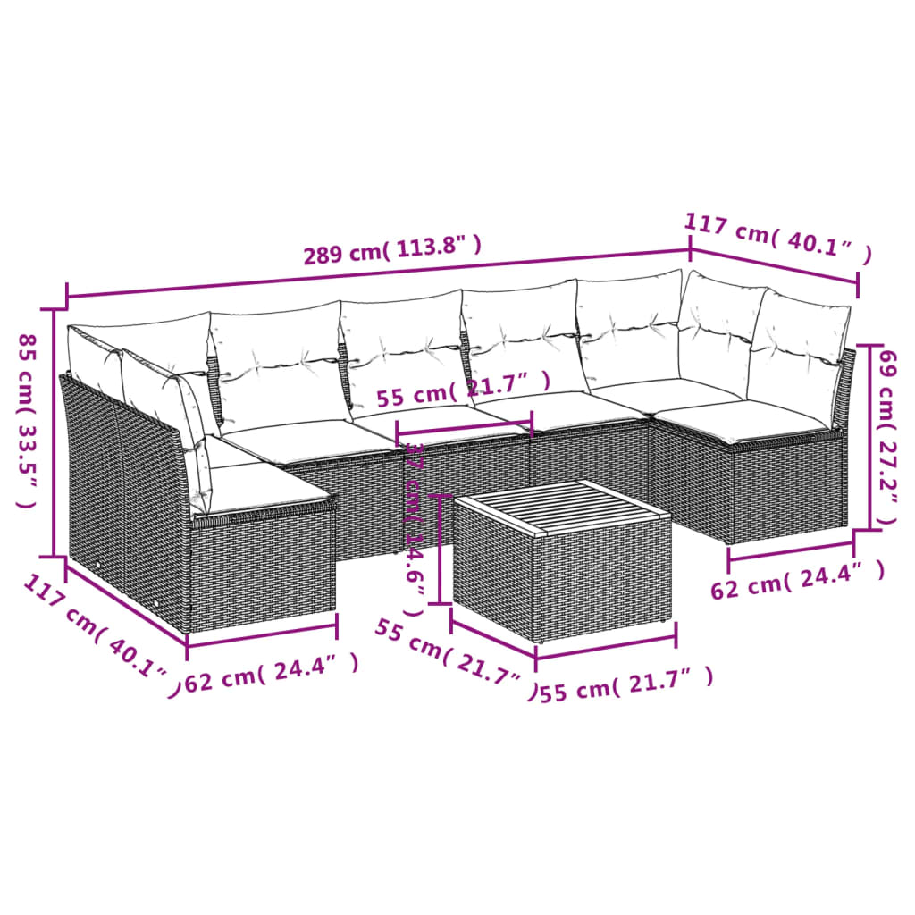 Set Divani da Giardino con Cuscini 8 pz Nero in Polyrattan | homemem39
