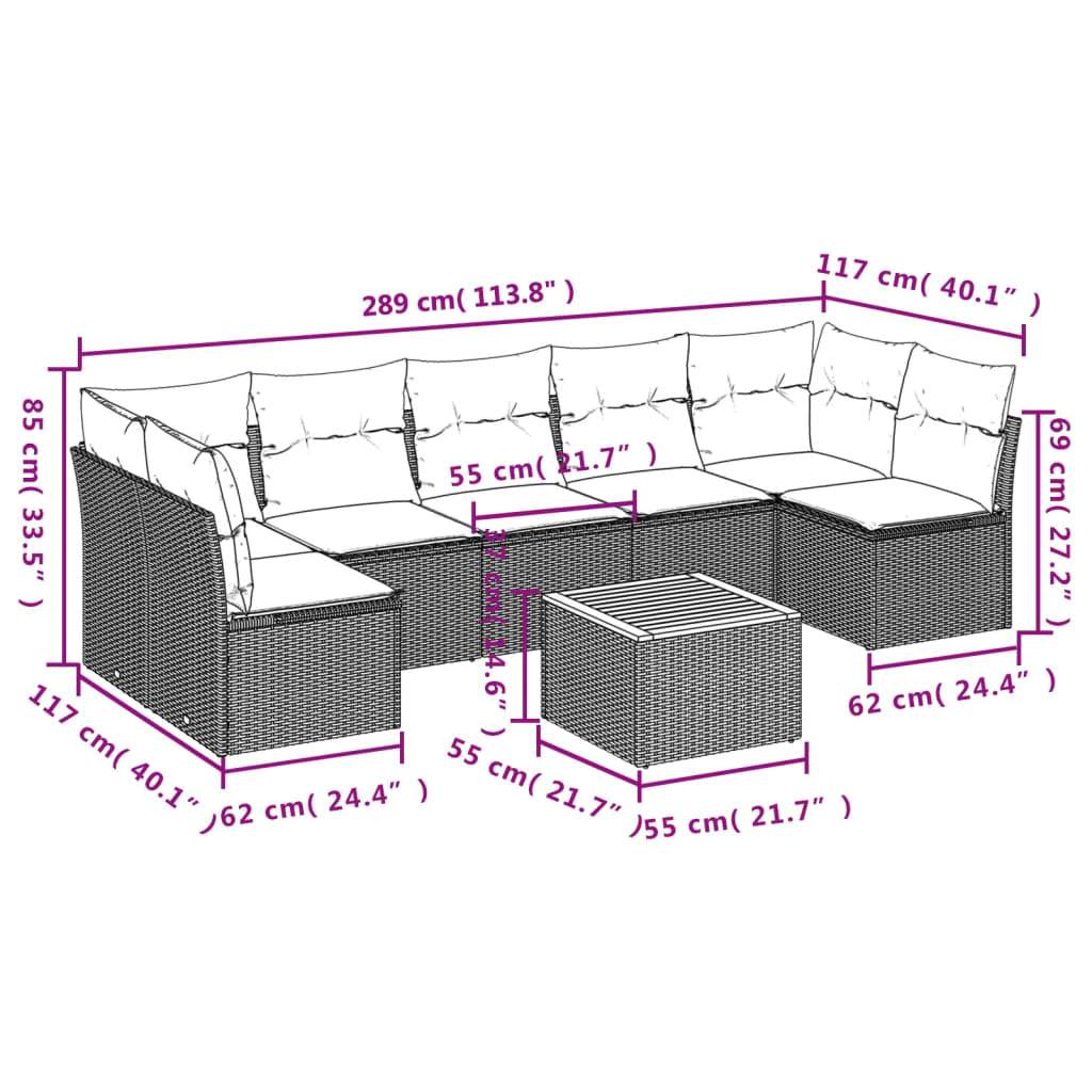 Set Divani da Giardino con Cuscini 8 pz Nero in Polyrattan | homemem39