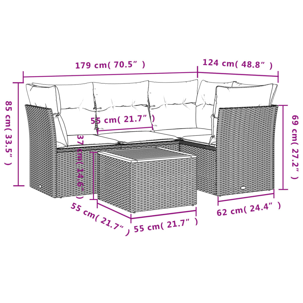 Set Divani da Giardino 5 pz con Cuscini in Polyrattan Nero | homemem39