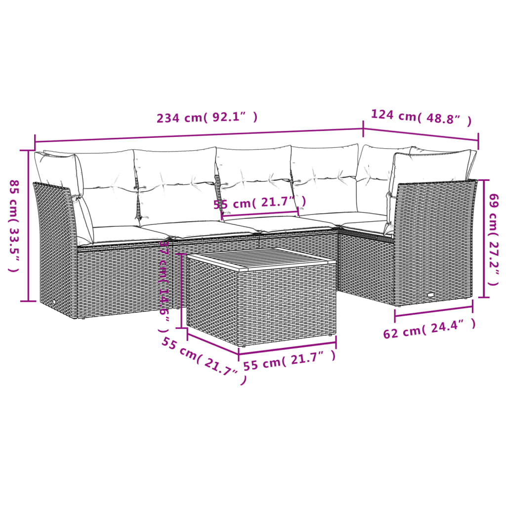 Set Divano da Giardino 6 pz con Cuscini Nero in Polyrattan | homemem39