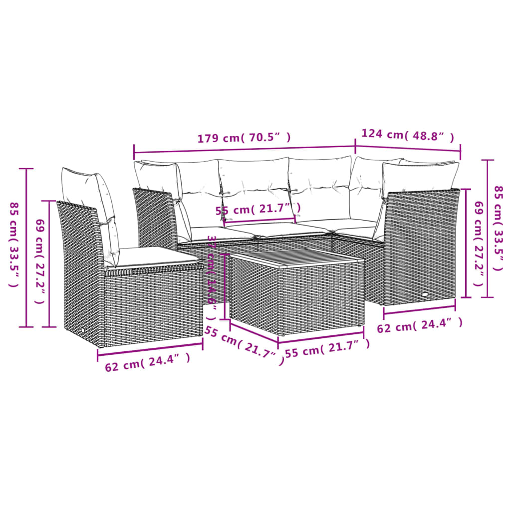 Set Divano da Giardino 6 pz con Cuscini Nero in Polyrattan | homemem39
