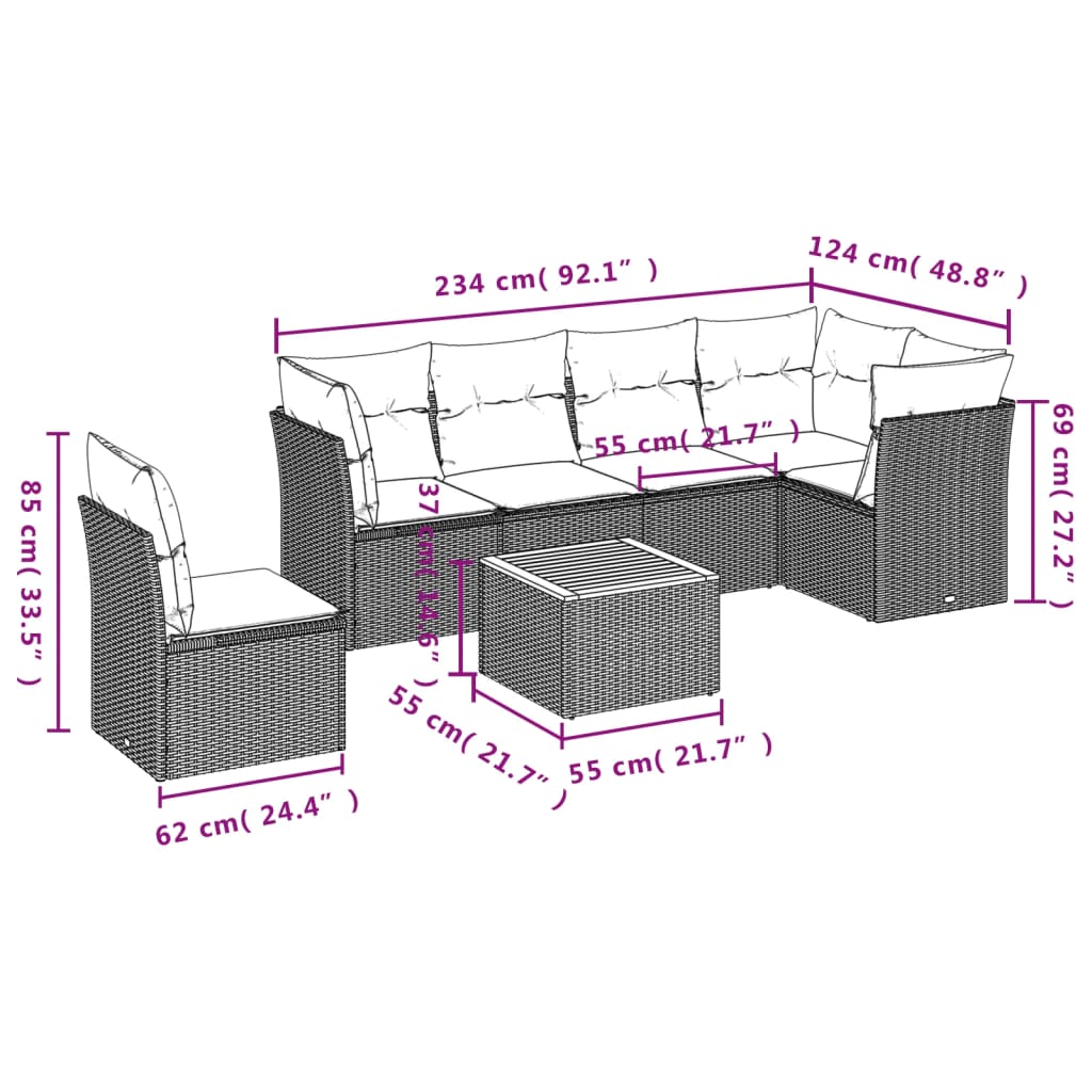 Set Divani da Giardino con Cuscini 7pz Nero Polyrattan | homemem39