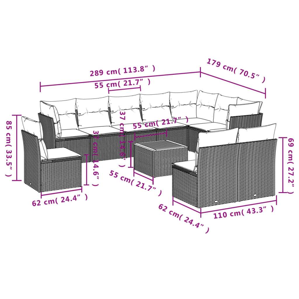 Set Divani da Giardino 11 pz con Cuscini in Polyrattan Nero | homemem39