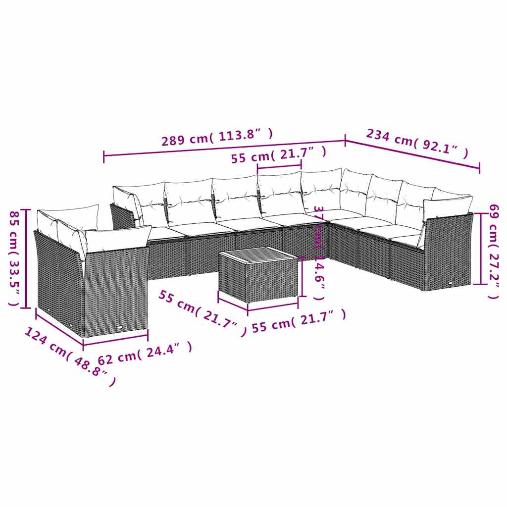Set Divani da Giardino 11 pz con Cuscini in Polyrattan Nero | homemem39