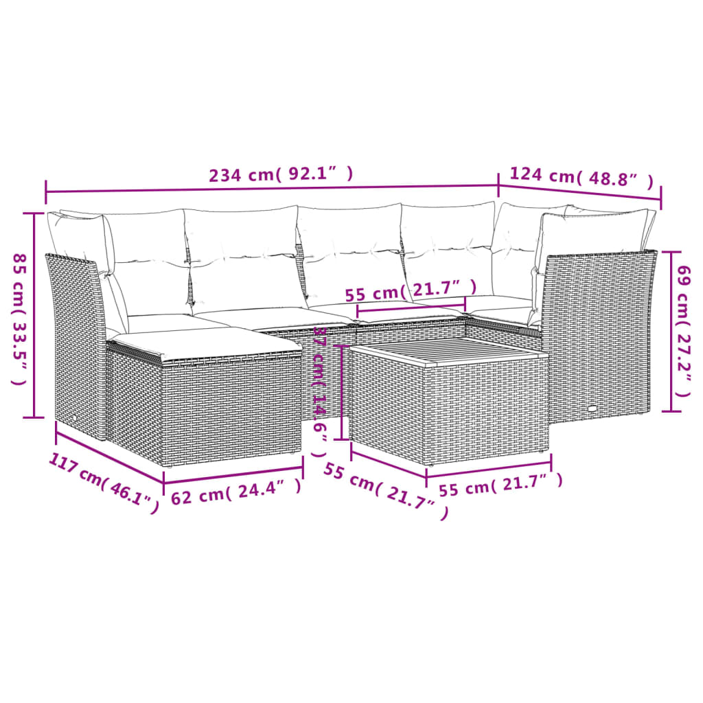 Set Divani da Giardino con Cuscini 7pz Nero Polyrattan | homemem39