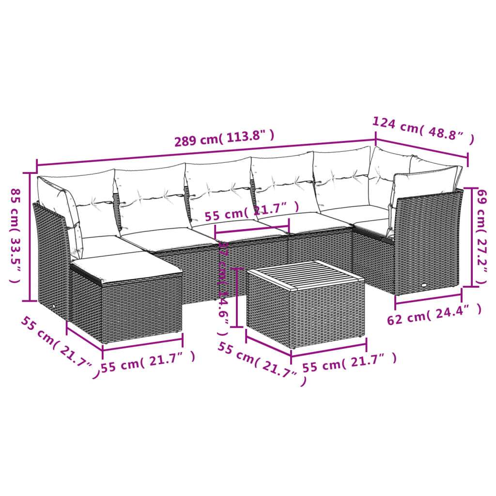 Set Divani da Giardino con Cuscini 8 pz Nero in Polyrattan