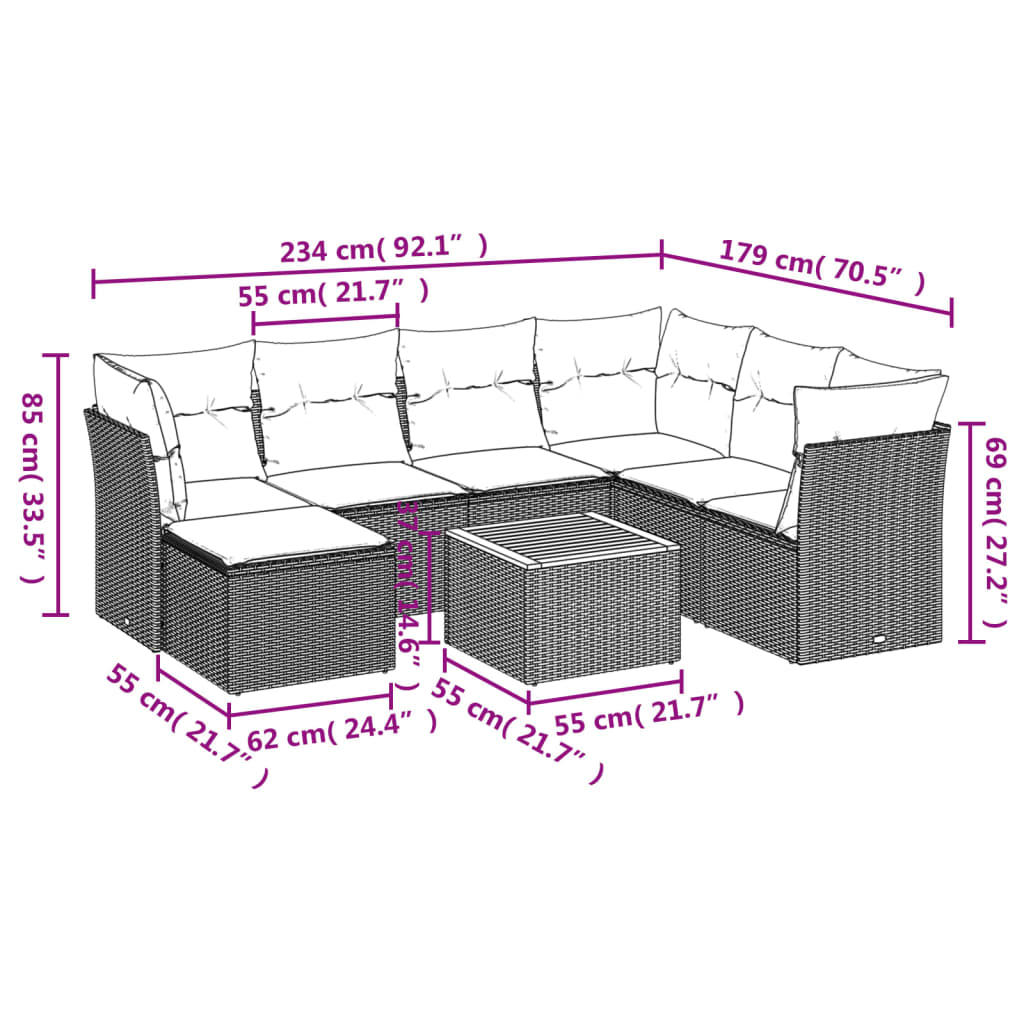 Set Divani da Giardino con Cuscini 8 pz Nero in Polyrattan | homemem39
