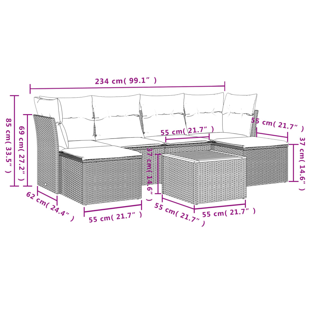 Set Divani da Giardino con Cuscini 7pz Nero Polyrattan | homemem39