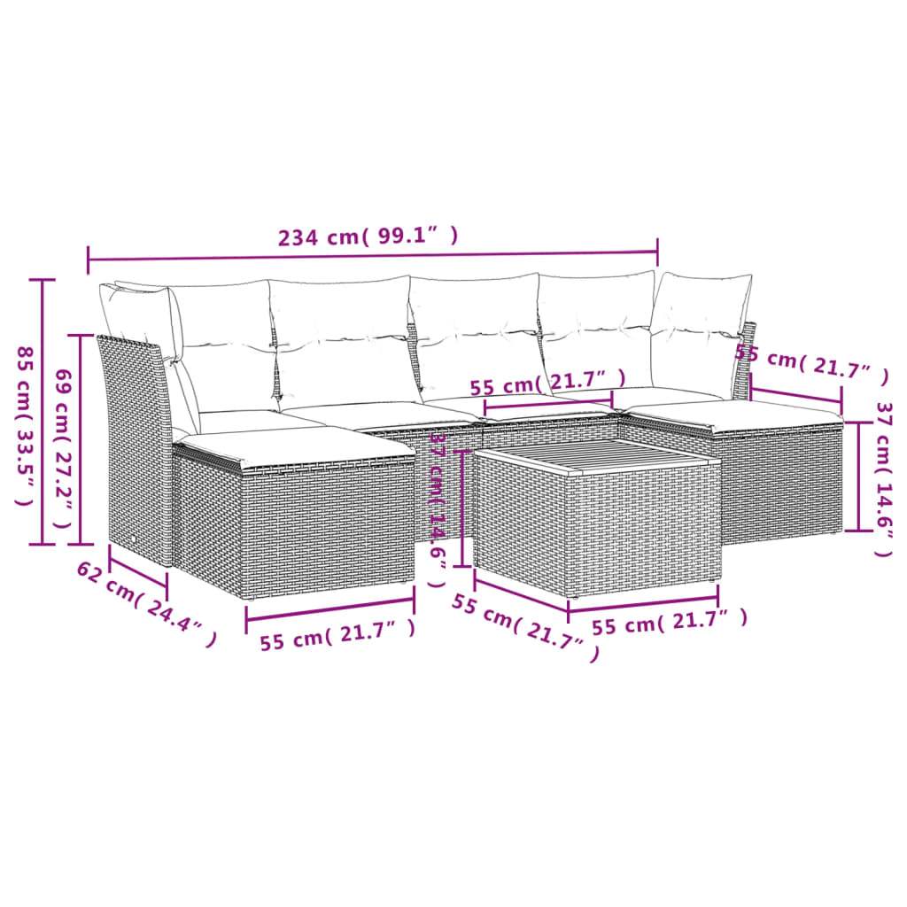 Set Divani da Giardino 7 pz con Cuscini Grigio in Polyrattan - homemem39