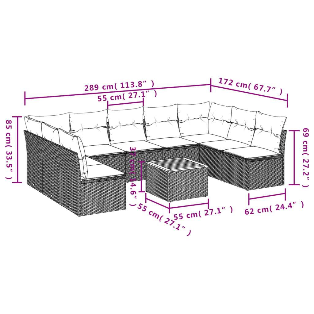 Set Divani da Giardino 10pz con Cuscini in Polyrattan Nero | homemem39