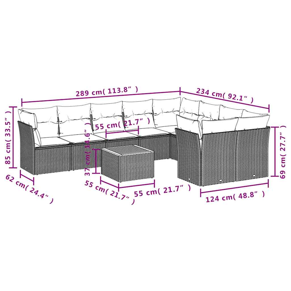 Set Divani da Giardino 10pz con Cuscini in Polyrattan Nero | homemem39