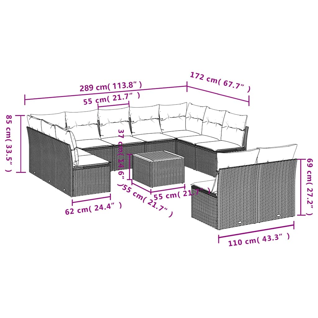Set Divani da Giardino 12 pz con Cuscini Nero in Polyrattan | homemem39