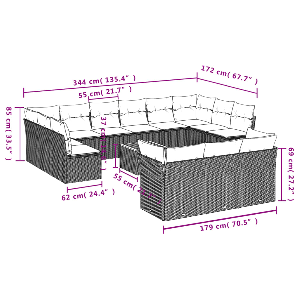 Set Divani da Giardino 14pz con Cuscini in Polyrattan Nero | homemem39
