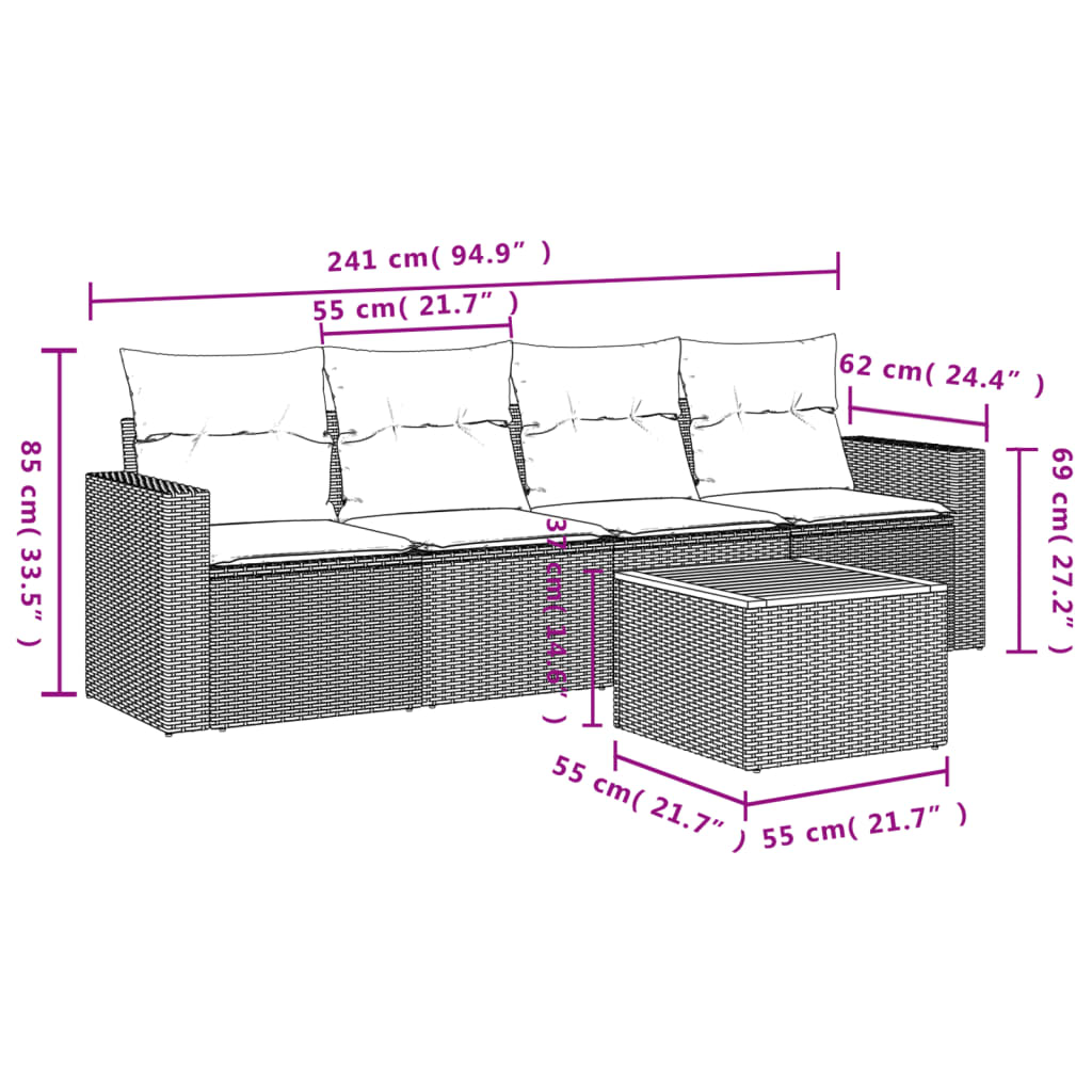 Set Divani da Giardino 5 pz con Cuscini in Polyrattan Nero | homemem39