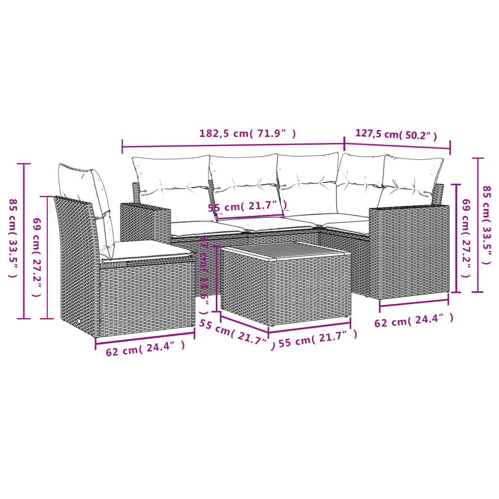 Set Divano da Giardino 6 pz con Cuscini Nero in Polyrattan | homemem39