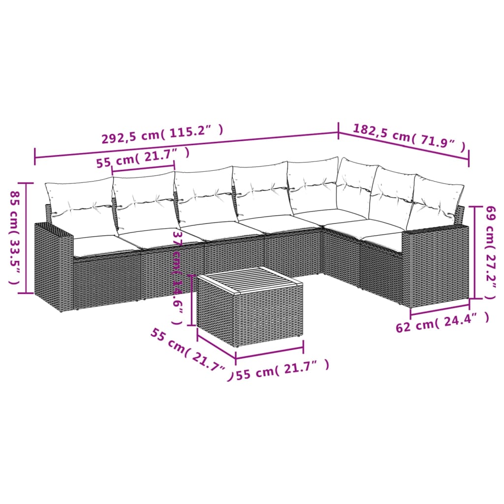 Set Divani da Giardino con Cuscini 8 pz Nero in Polyrattan | homemem39