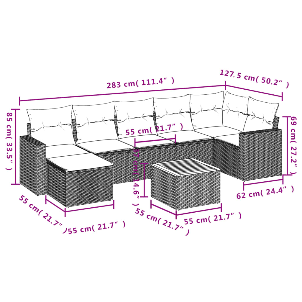 Set Divani da Giardino con Cuscini 8 pz Nero in Polyrattan | homemem39