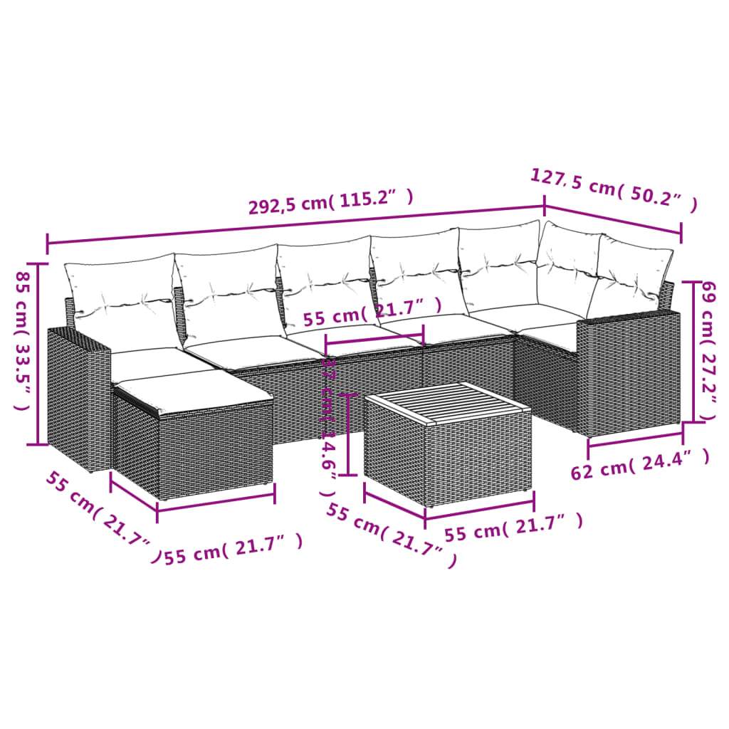 Set Divano da Giardino 8 pz con Cuscini Grigio in Polyrattan | homemem39