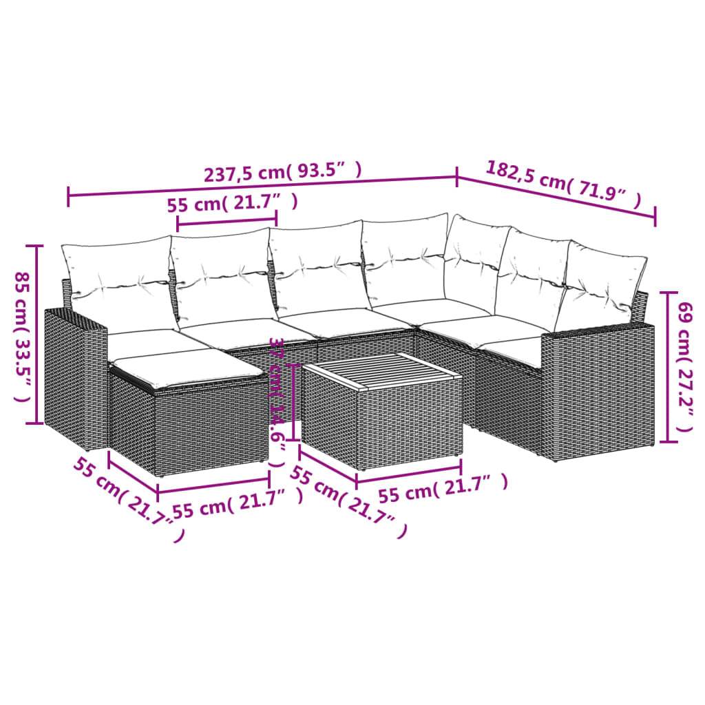 Set Divani da Giardino con Cuscini 8 pz Nero in Polyrattan | homemem39