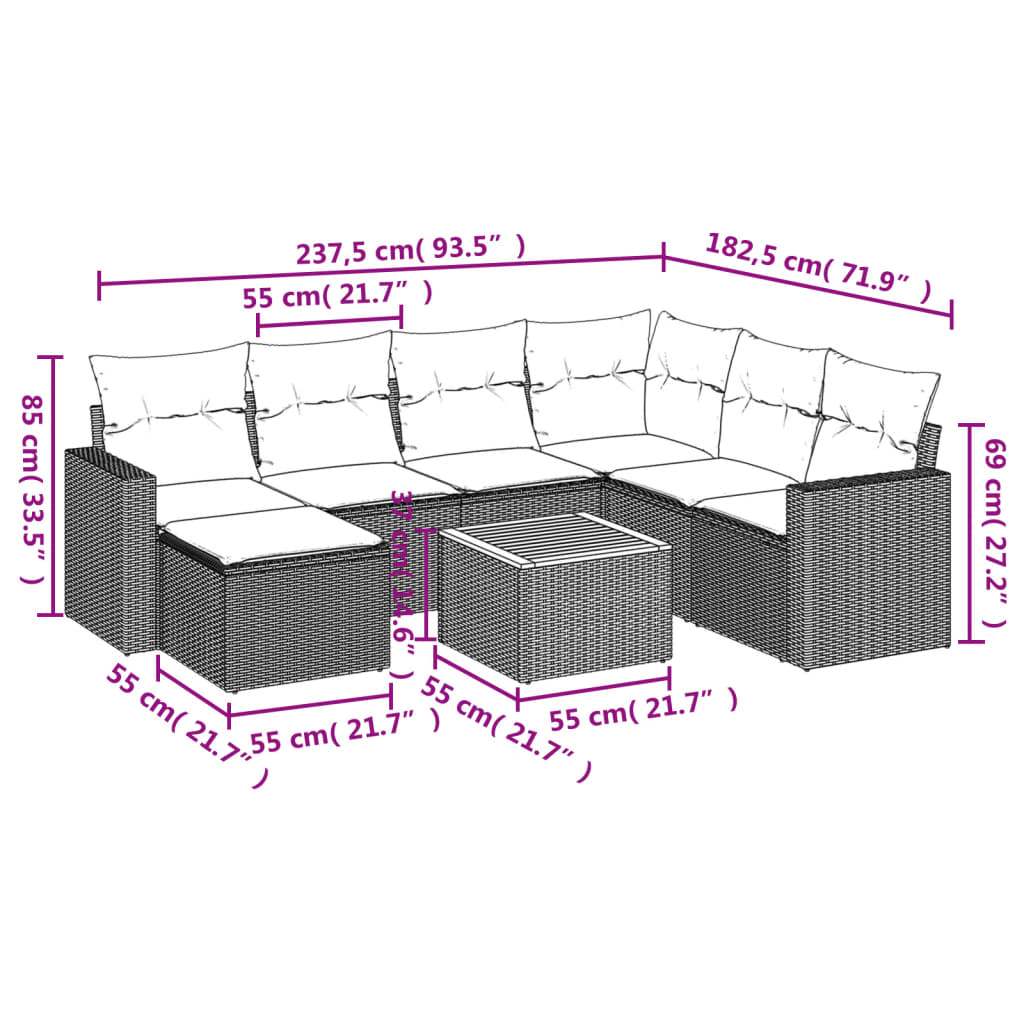Set Divano da Giardino 8 pz con Cuscini Beige in Polyrattan | homemem39