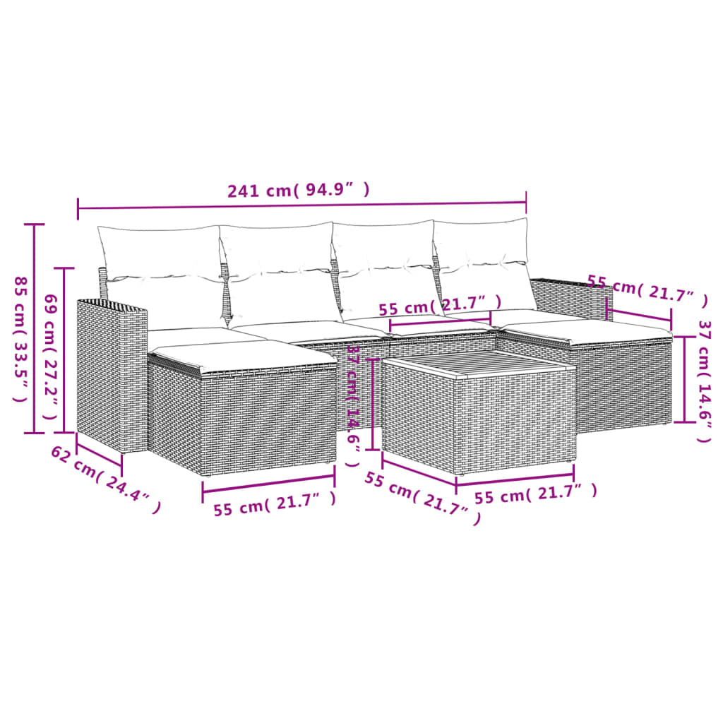 Set Divani da Giardino con Cuscini 7pz Nero Polyrattan | homemem39