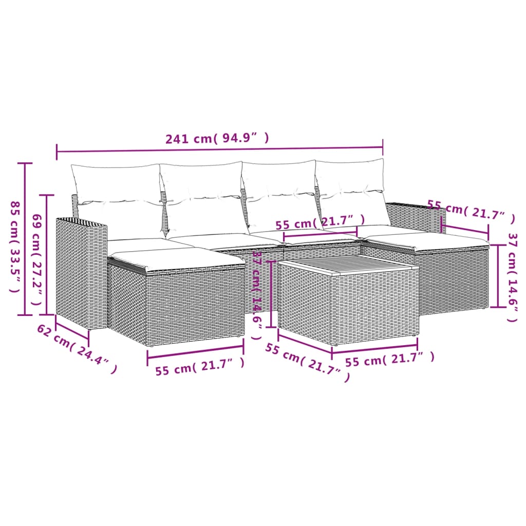 Set Divani da Giardino con Cuscini 7pz Nero Polyrattan | homemem39