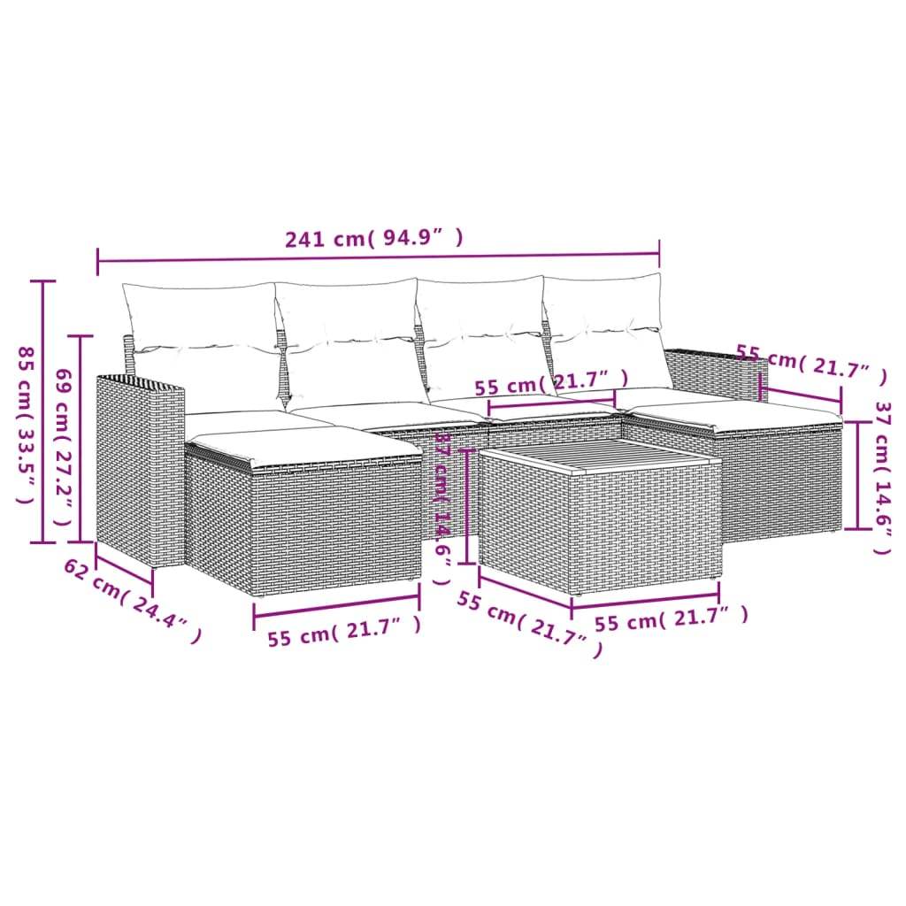 Set Divani da Giardino 7 pz con Cuscini Beige in Polyrattan | homemem39