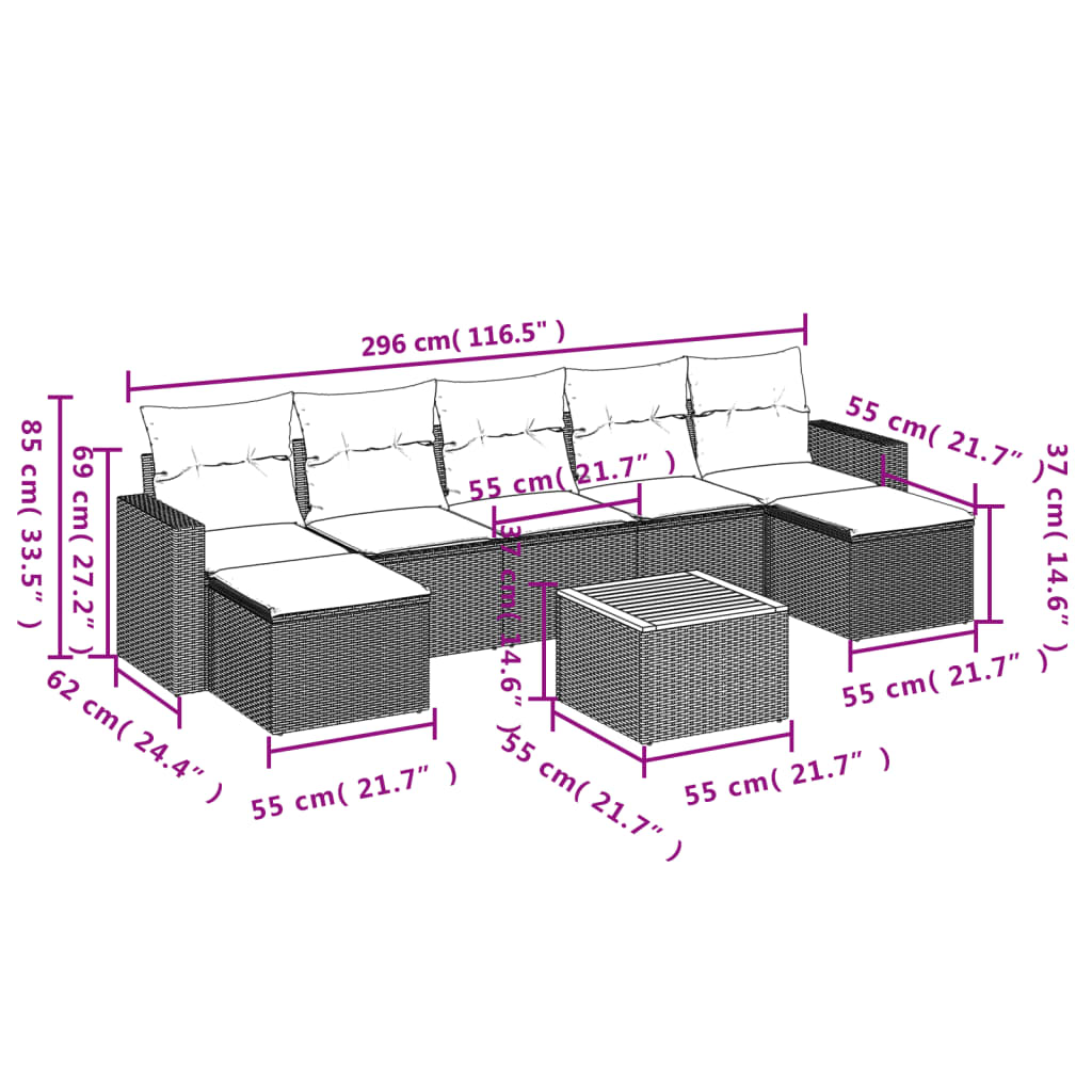 Set Divani da Giardino con Cuscini 8 pz Nero in Polyrattan | homemem39