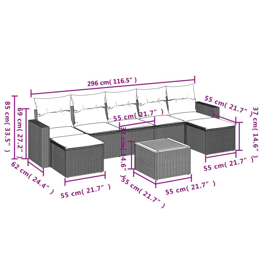 Set Divano da Giardino 8 pz con Cuscini Beige in Polyrattan | homemem39