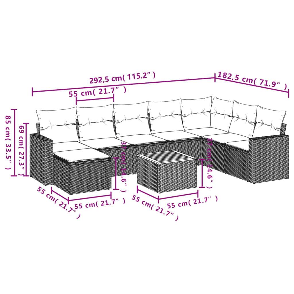 Set Divani da Giardino 9 pz con Cuscini Nero in Polyrattan | homemem39