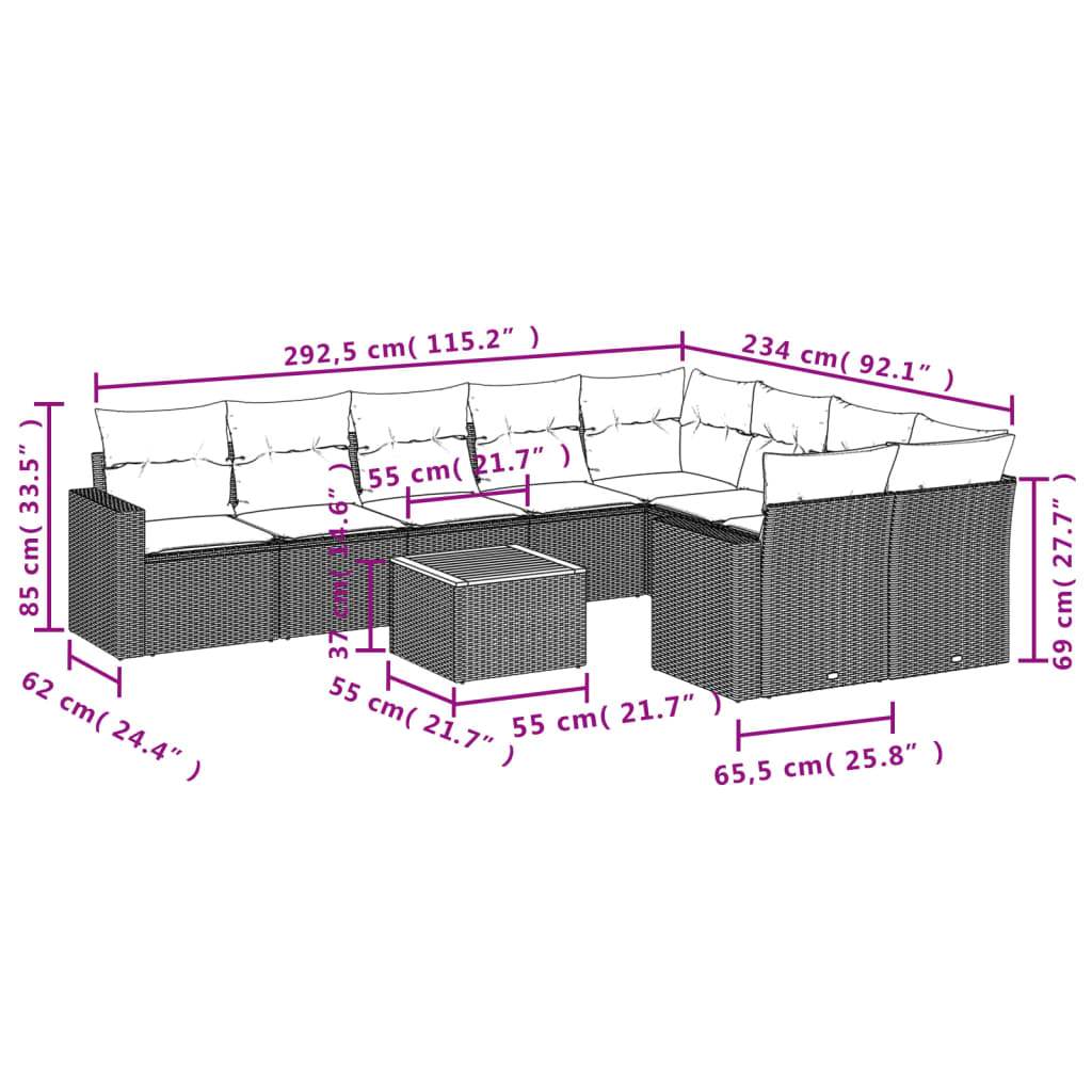 Set Divano da Giardino 10 pz con Cuscini Beige in Polyrattan | homemem39