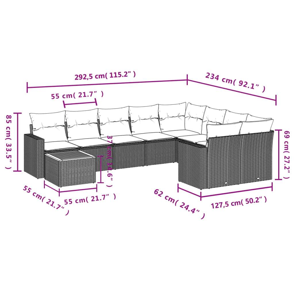Set Divano da Giardino 10 pz con Cuscini Grigio in Polyrattan | homemem39