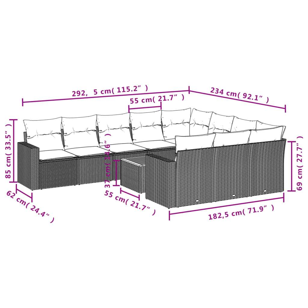Set Divani da Giardino 11 pz con Cuscini in Polyrattan Nero | homemem39