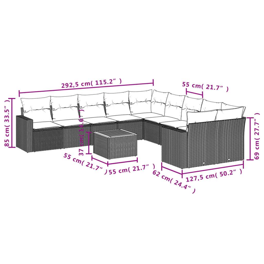 Set Divani da Giardino 11 pz con Cuscini Beige in Polyrattan | homemem39