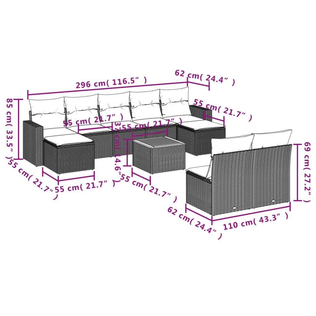 Set Divano da Giardino 10 pz con Cuscini Grigio in Polyrattan | homemem39