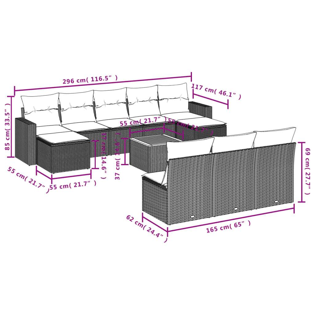 Set Divani da Giardino 11 pz con Cuscini Beige in Polyrattan | homemem39