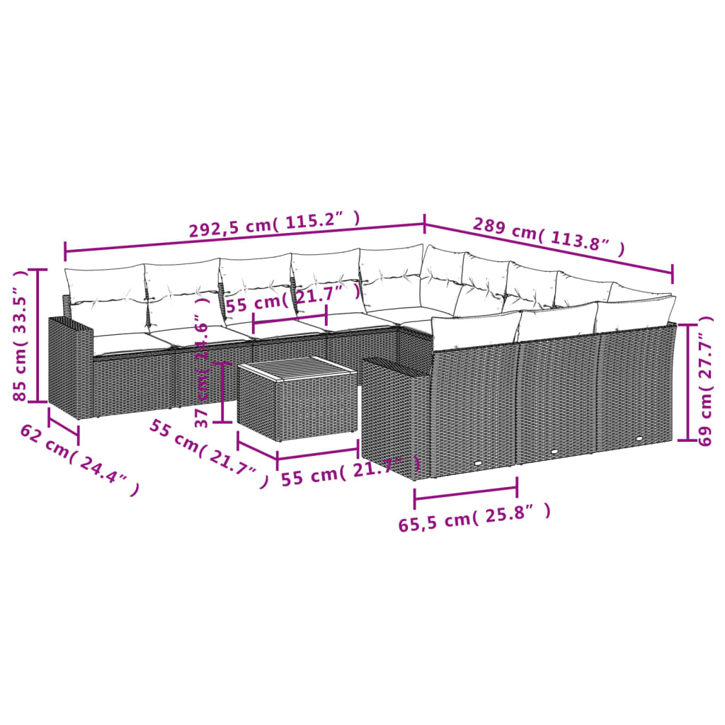 Set Divani da Giardino 12 pz con Cuscini Nero in Polyrattan | homemem39