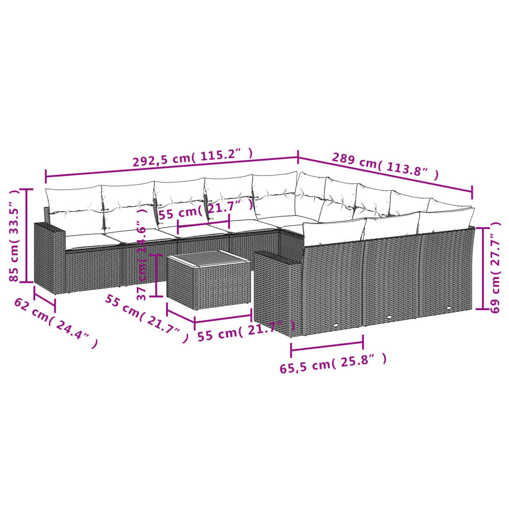 Set Divani da Giardino 12 pz con Cuscini Grigio in Polyrattan | homemem39