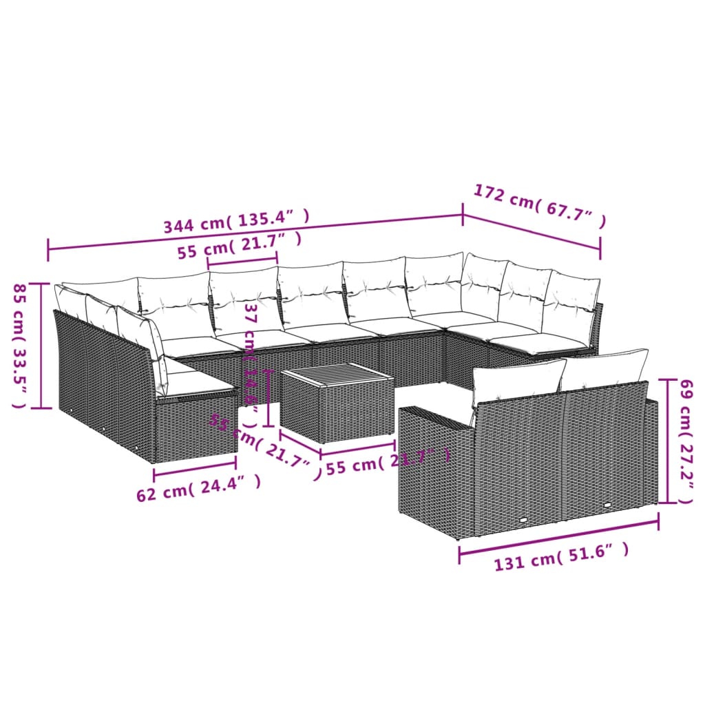 Set Divano da Giardino 13 pz con Cuscini Beige in Polyrattan | homemem39