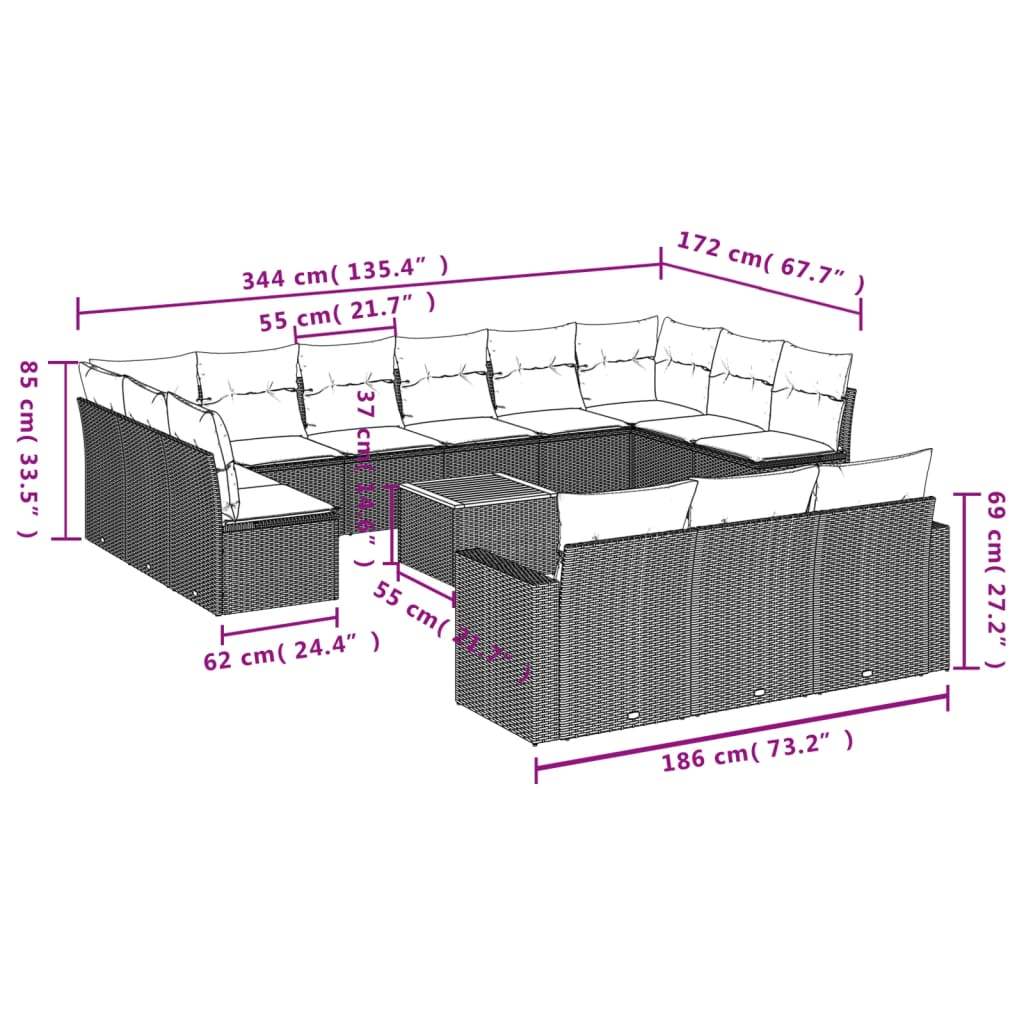 Set Divani da Giardino 14pz con Cuscini in Polyrattan Grigio | homemem39