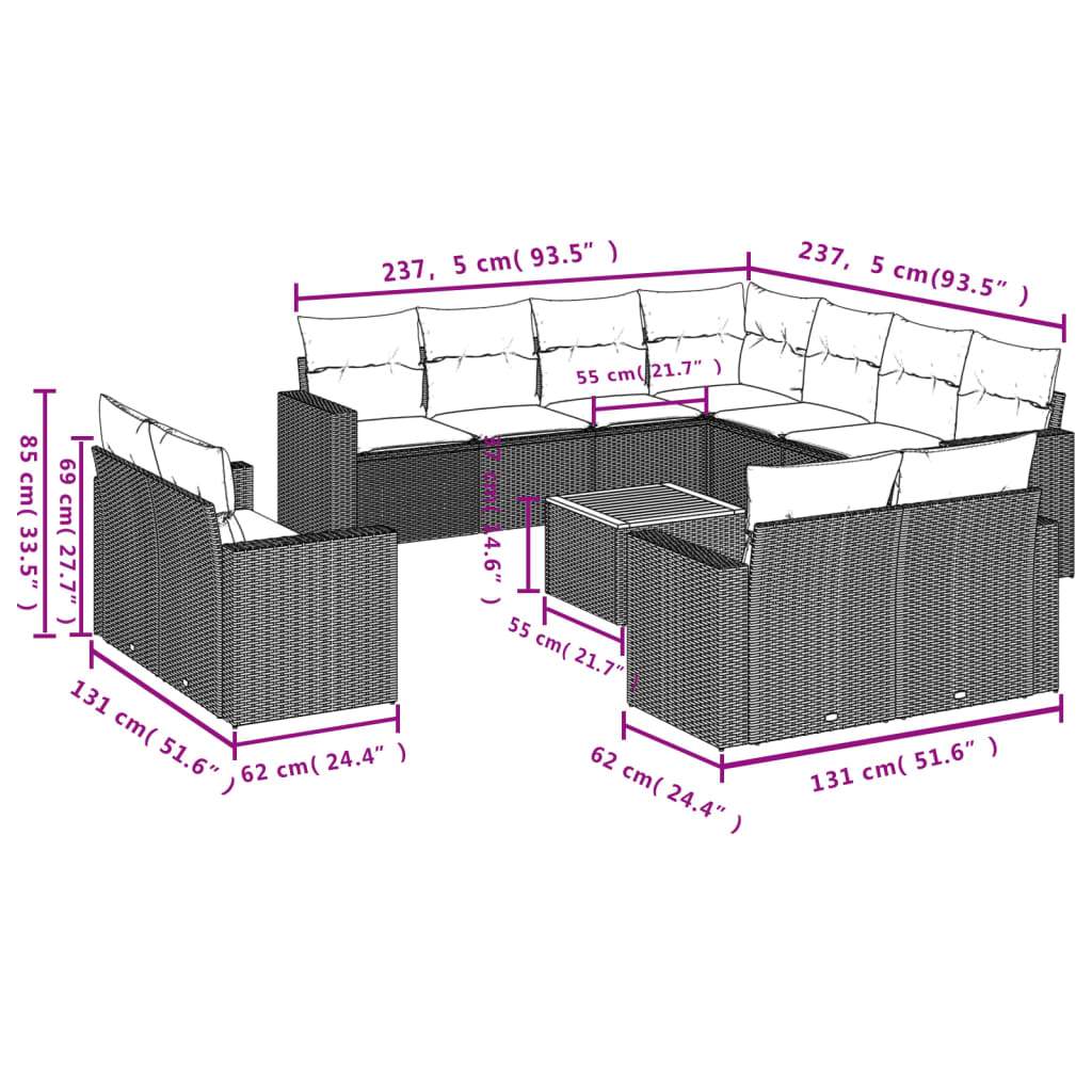 Set Divani da Giardino 12 pz con Cuscini Beige in Polyrattan | homemem39