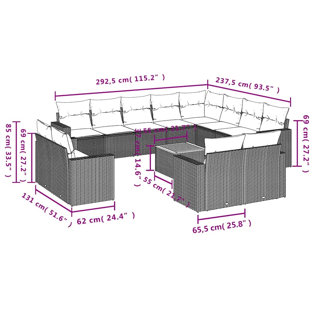 Set Divani da Giardino 13pz con Cuscini Nero in Polyrattan | homemem39